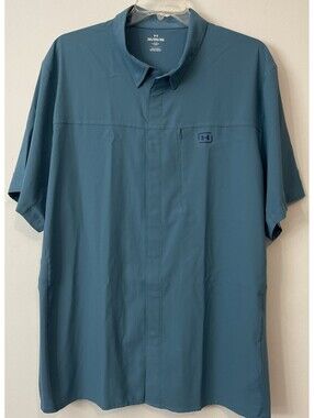 Under Armour Mens 3xl Green Snap-Button Fitted Collared Logo Shirt! A6556